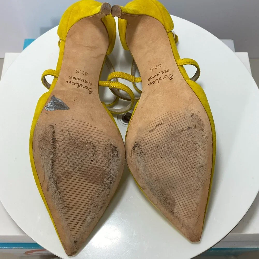 Boden Genuine Suede Leather Pointed Toe Jennifer T Bar Heels 7 Mustard Party Bow